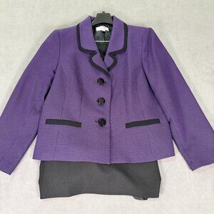 Le Suit Women Size 18 Purple Black Career Skirt Suit Jacket Midi Skirt Lined